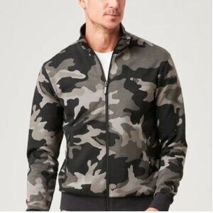 Flint Park Men's Court Full Zip-Up Athletic Jacket Black Camouflage NWT
